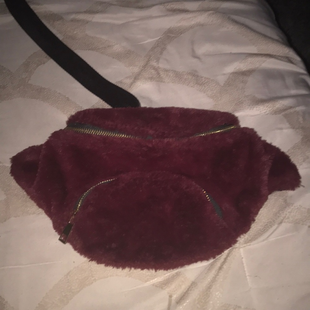 Burgundy fluffy fanny pack